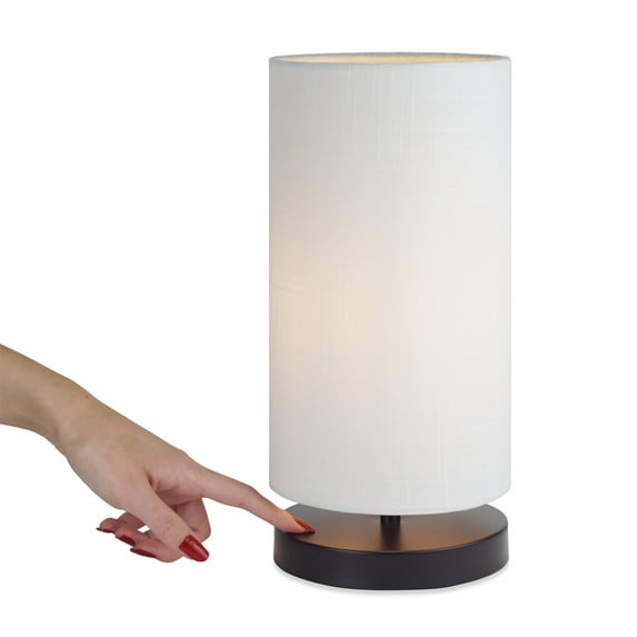 Kira Home Lucerna 13" LED TOUCH Table Lamp, Nightstand Lamp for Bedroom, White Canvas Shade + Oil Rubbed Bronze