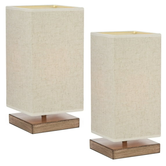 Kira Home Lucerna 13" TOUCH Bedside LED Table Lamp, Wood Style + Honey Beige Shade, 2-Size Pack