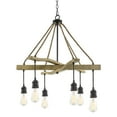 thumbnail image 1 of Kira Home Marlo 28" 6-Light Farmhouse Pendant Chandelier + Hanging Suspended Sockets, Smoked Birch + Textured Black, 1 of 7