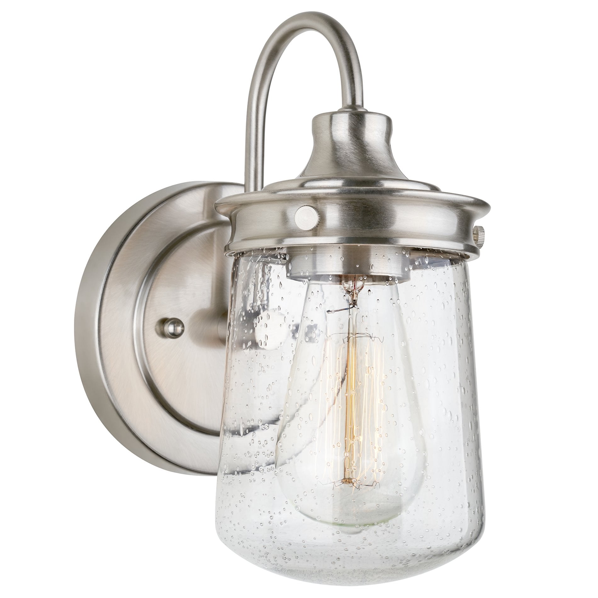 Mason 10" Brushed Nickel Industrial Wall Sconce with Clear Seeded Glass Shade