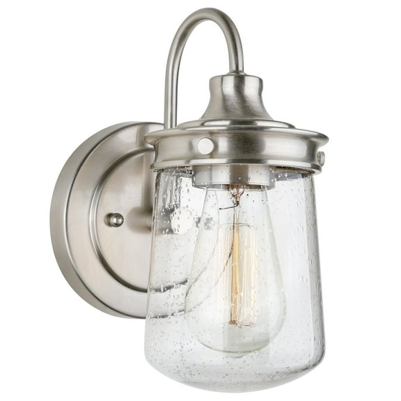 Kira Home Mason 10" Industrial Farmhouse Wall Sconce/Light, Seeded Glass Shade, Dimmable, Brushed Nickel Finish