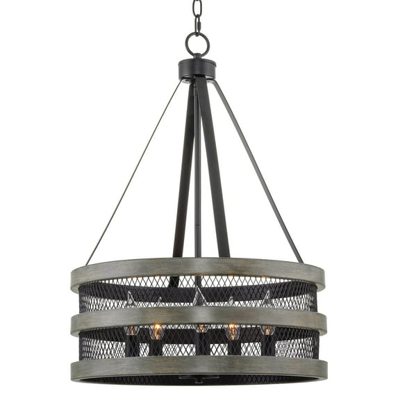 Kira Home Mayford 26" 5-Light Modern Farmhouse Chandelier + Wire Cage Design, Gray Oak Finish
