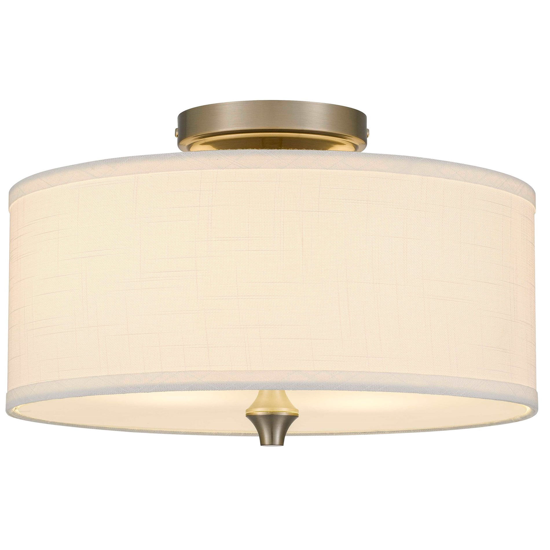 Kira Home Newport 14" Drum Semi Flush Mount with Off-White Fabric Drum Shade, 2-Light Ceiling Light, Brushed Nickel