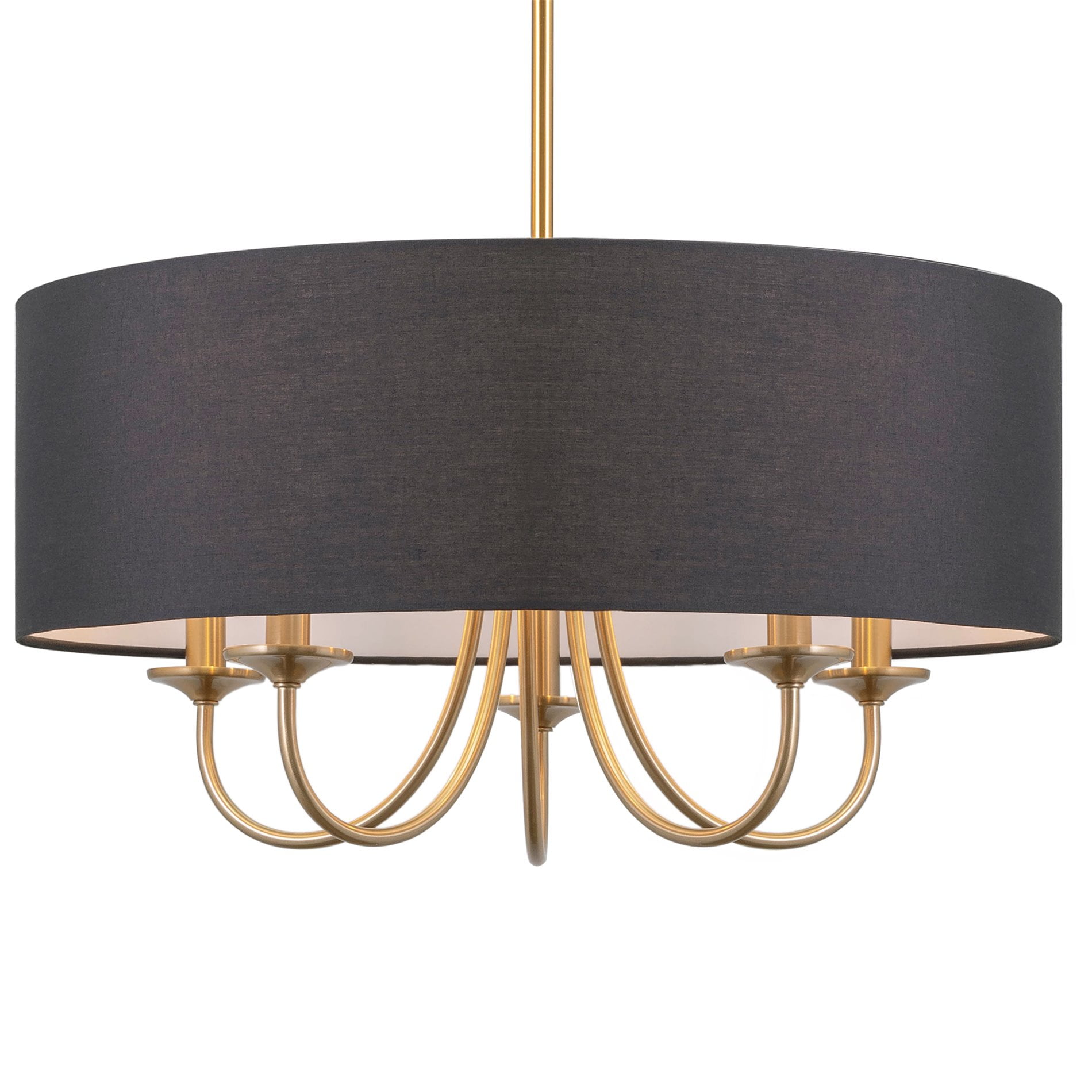 Kira Home Quinn 22" Drum Gold Chandelier, Black Linen Shade, Farmhouse Hanging Light, Black Drum Shade, Cool Brass