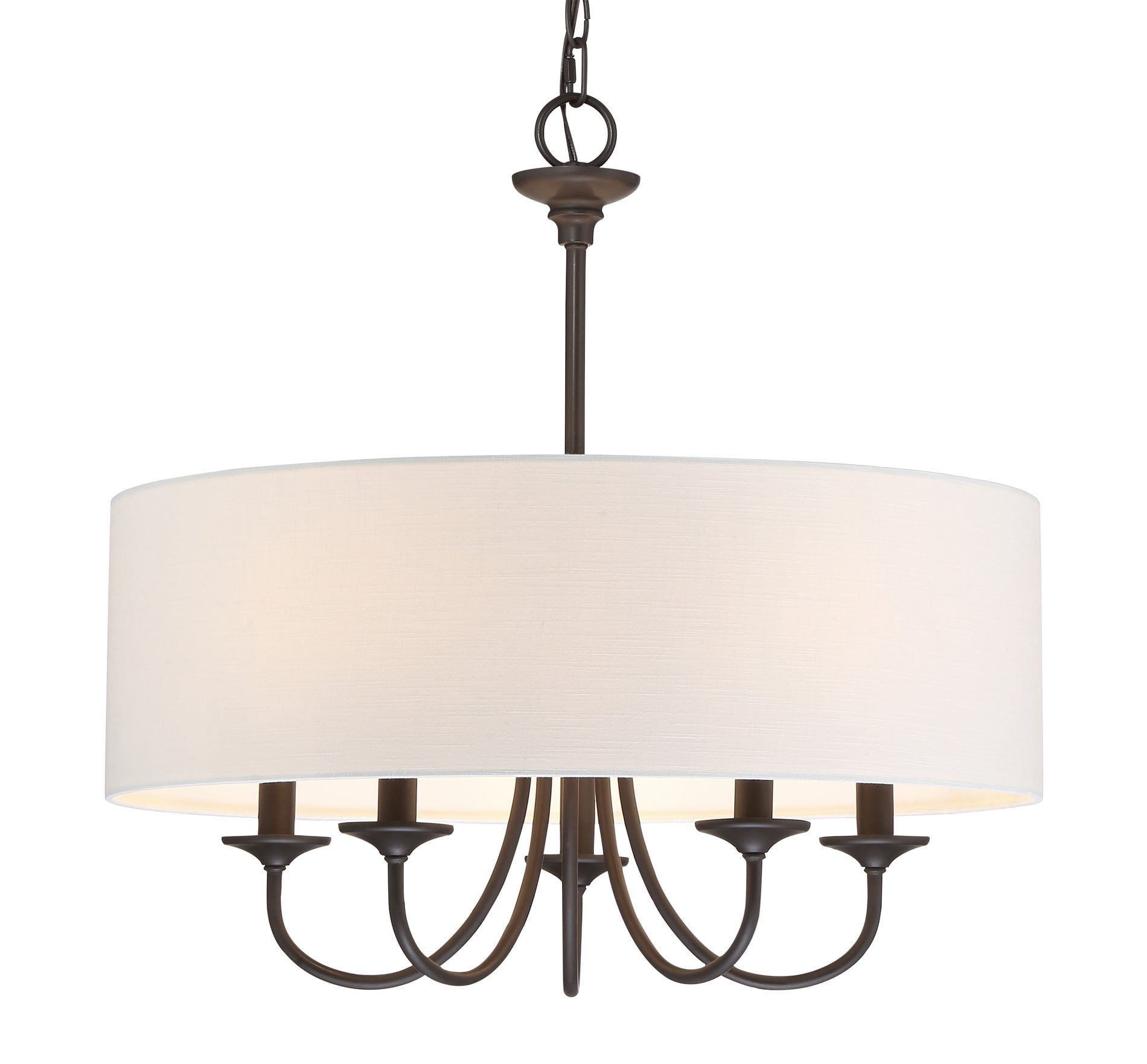 Oil-Rubbed Bronze 5-Light Chandelier with White Linen Drum Shade