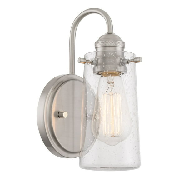 Kira Home Rayne 10" Modern Farmhouse Wall Sconce, Gooseneck Bathroom Light, Seeded Glass Shade + Brushed Nickel Finish