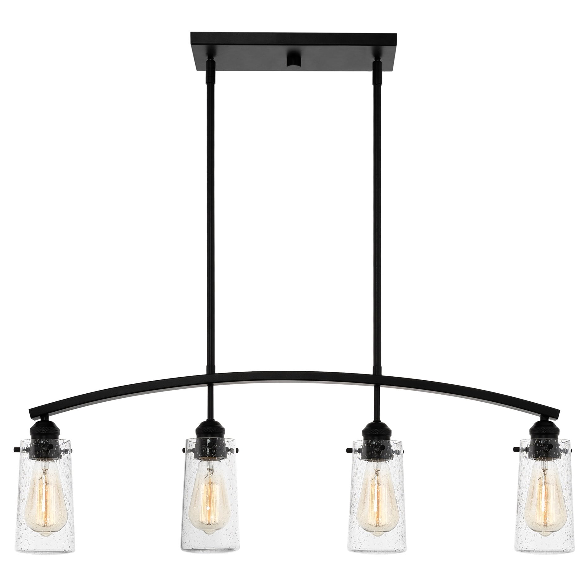 Rayne 33" Black Metal Island Light with Seeded Glass Shades