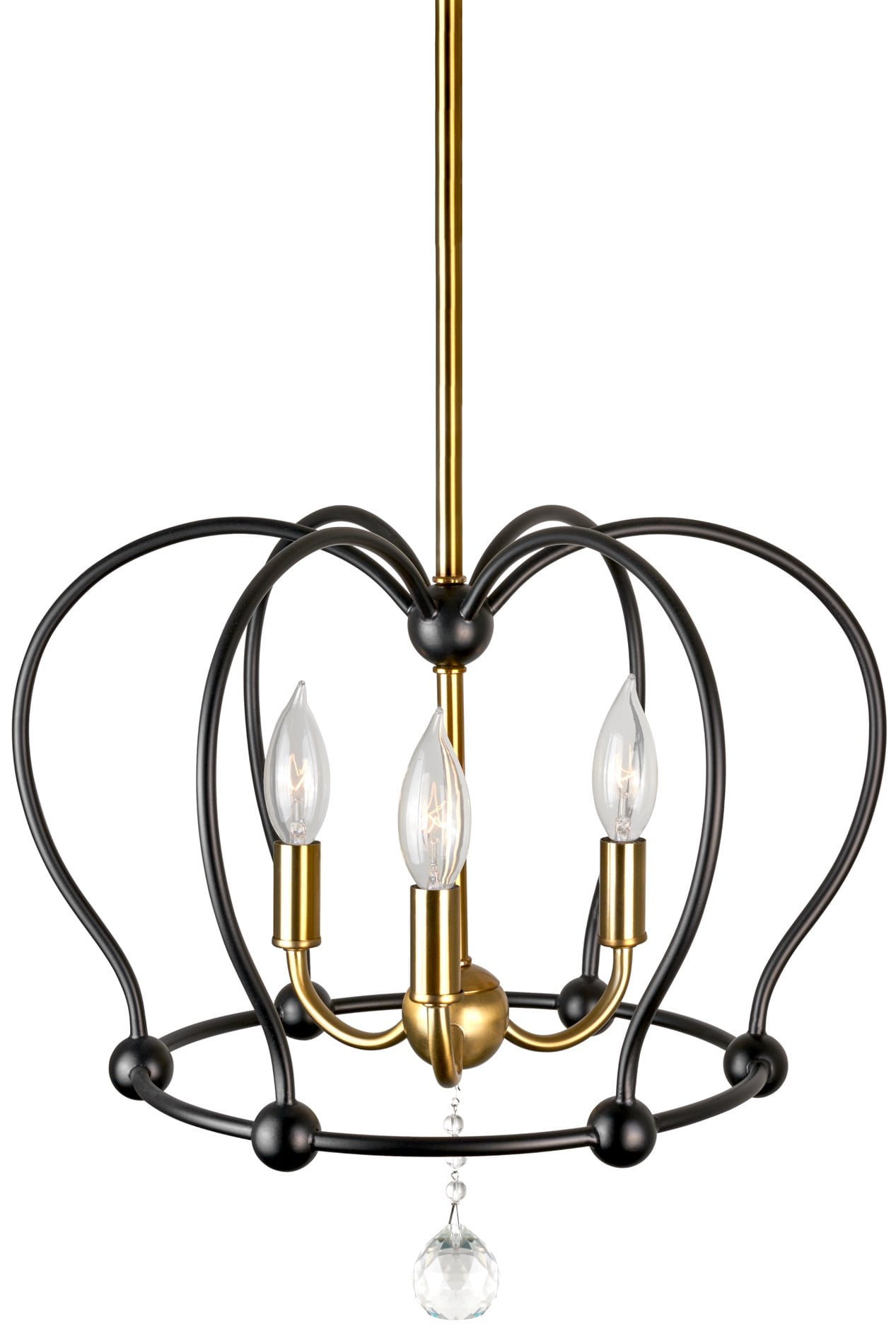 Reyna Black and Brass Crown Pendant Chandelier with Crystal Accent