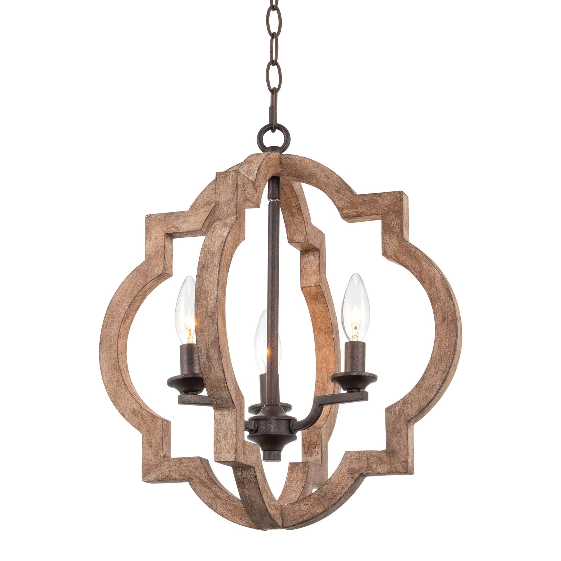 Kira Home Roman 18" 3-Light Farmhouse Pendant Light, Adjustable Hanging Height, Weathered Pine + Rustic Bronze Finish