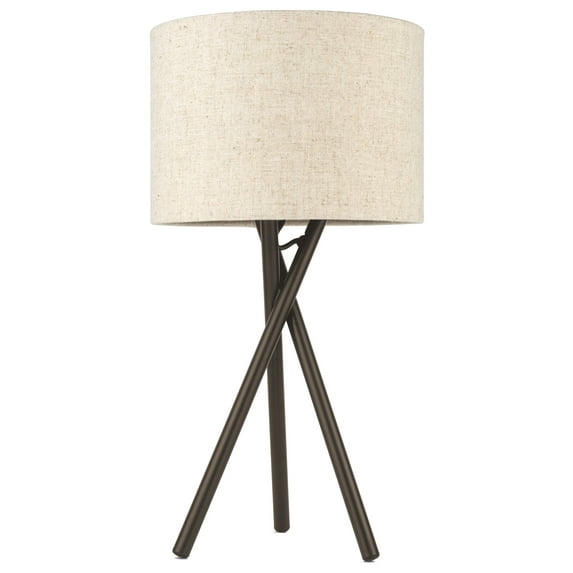 Kira Home Sadie 14" Mid Century Modern Tripod Mini Table Lamp, Honey Beige Drum Shade, Metal Body, Oil Rubbed Bronze