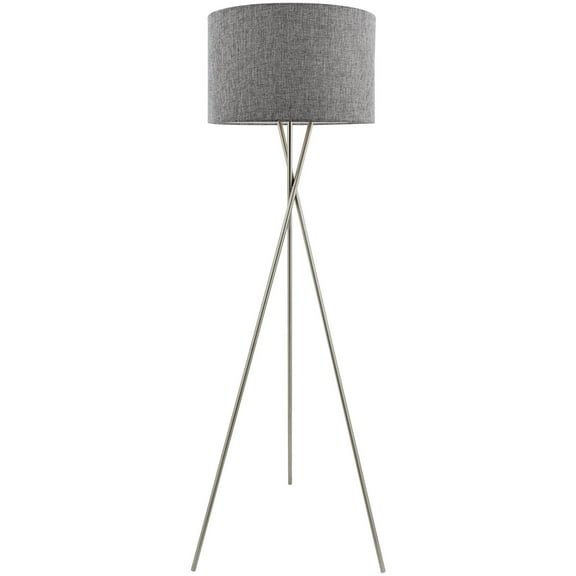 Kira Home Sadie 60" Mid Century Tripod LED Floor Lamp + 9W bulb (/), Gray Drum Shade, Brushed Nickel