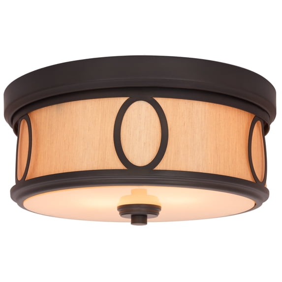 Kira Home Simone 14" Round 2-Light Flush Mount Ceiling Light with Glass Diffuser, Oil-Rubbed Bronze Finish