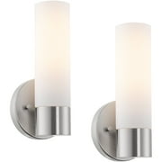 Kira Home Sol 10 Set of 2 Wall Sconce with Frosted Cylinder Glass Shade, Linear Silver Wall Light, Brushed Nickel