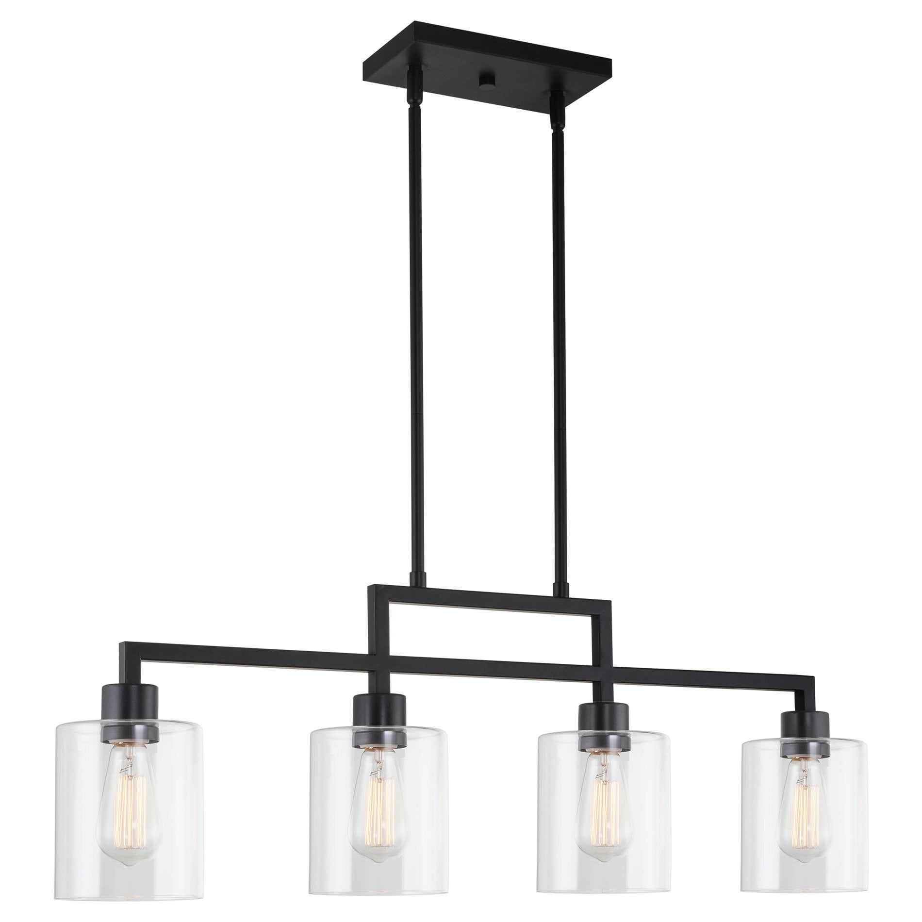 Stratford 34" Black Painted Metal Farmhouse Ceiling Light with Clear Glass Shades
