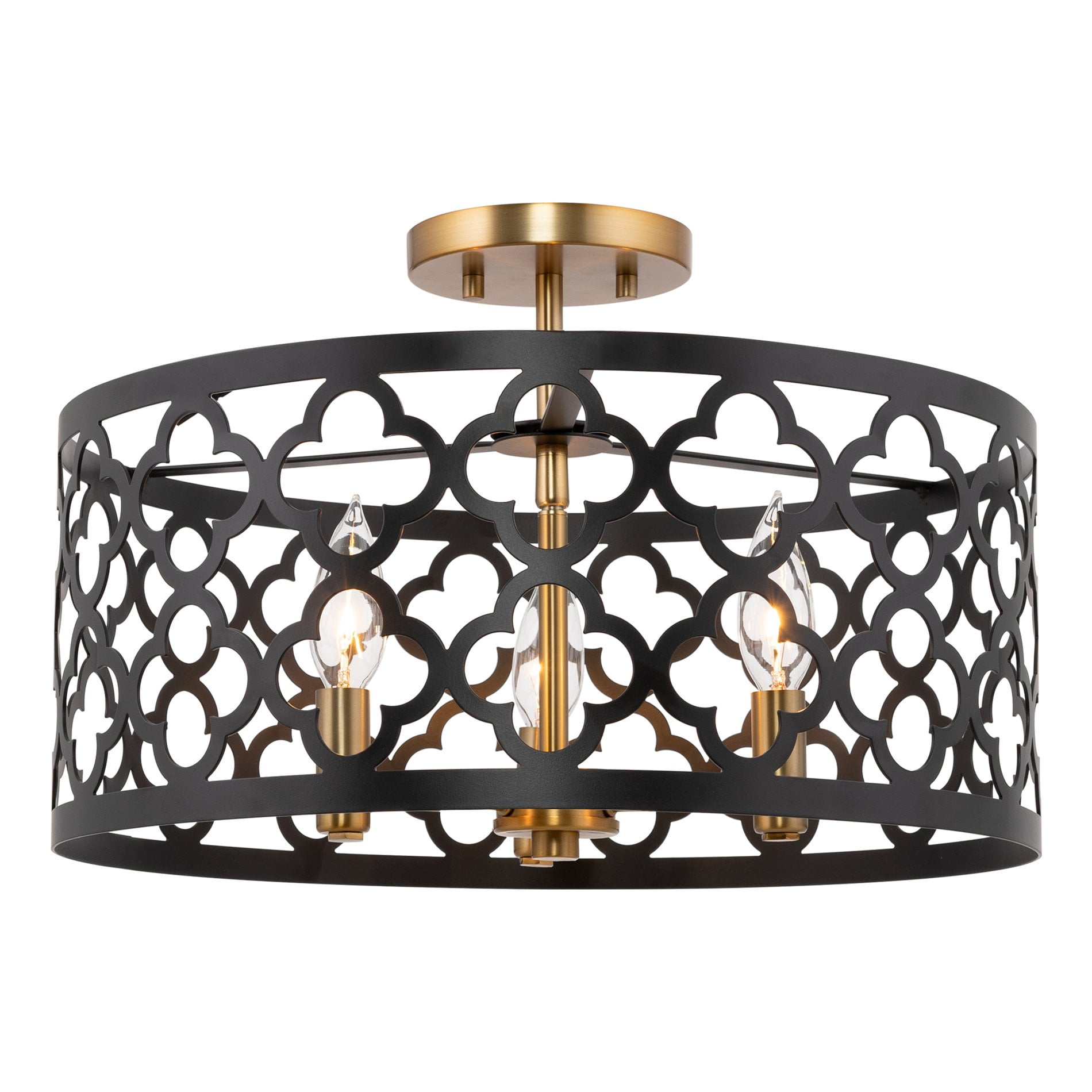 Sutton 16" Modern Drum Ceiling Light in Black & Warm Brass