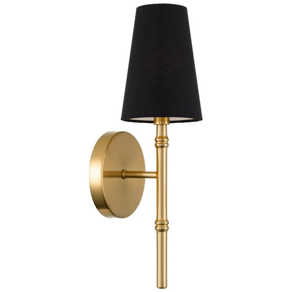 Kira Home Torche II 15" Petit Modern Wall Sconce/Wall Light + Black Linen Shade, Cool Brass Finish