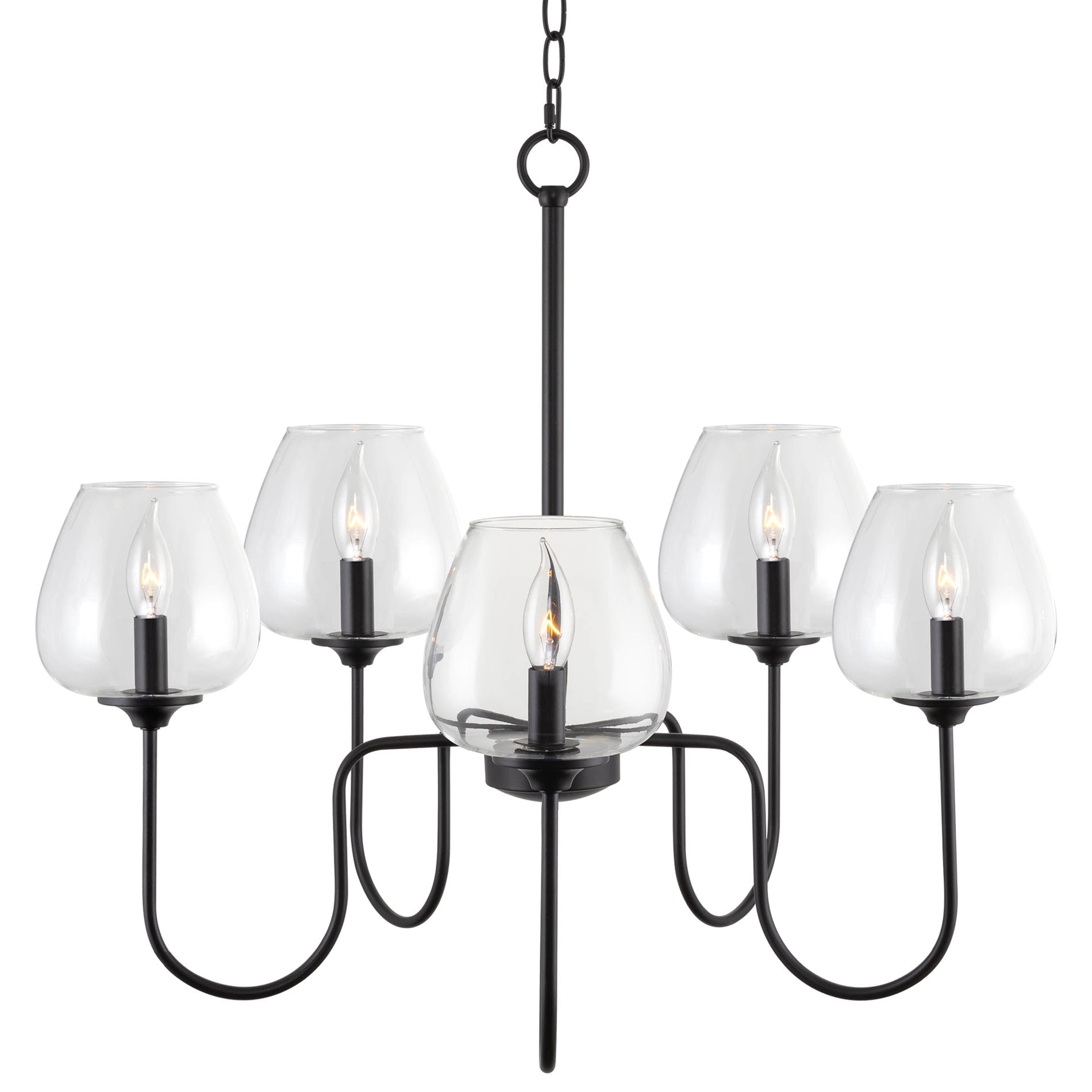 Black 5-Light Modern Chandelier with Clear Glass Shades