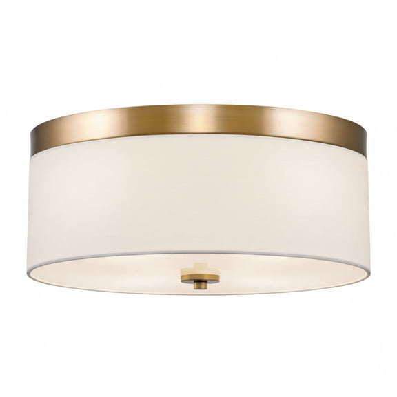 Kira Home Walker 15" Drum Gold Flush Mount Ceiling Light, White Fabric Shade, Frosted Glass Diffuser, Close to Ceiling
