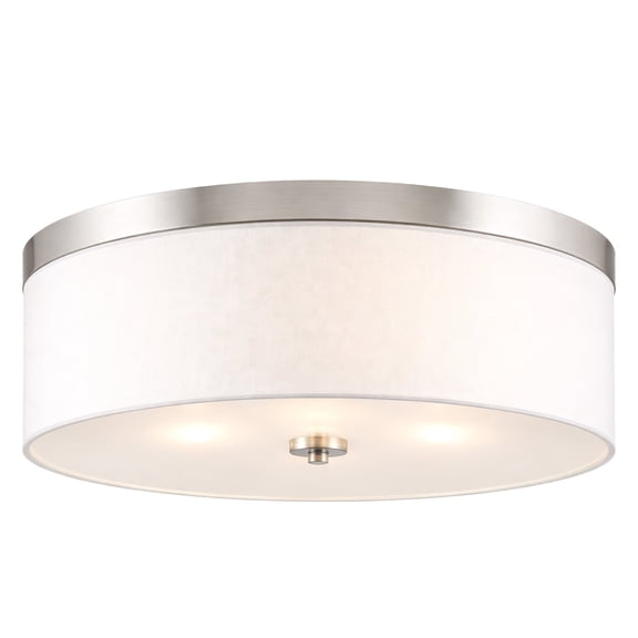Kira Home Walker 20" 3-Light Flush Mount Ceiling Light, White Fabric Shade + Round Glass Diffuser, Brushed Nickel