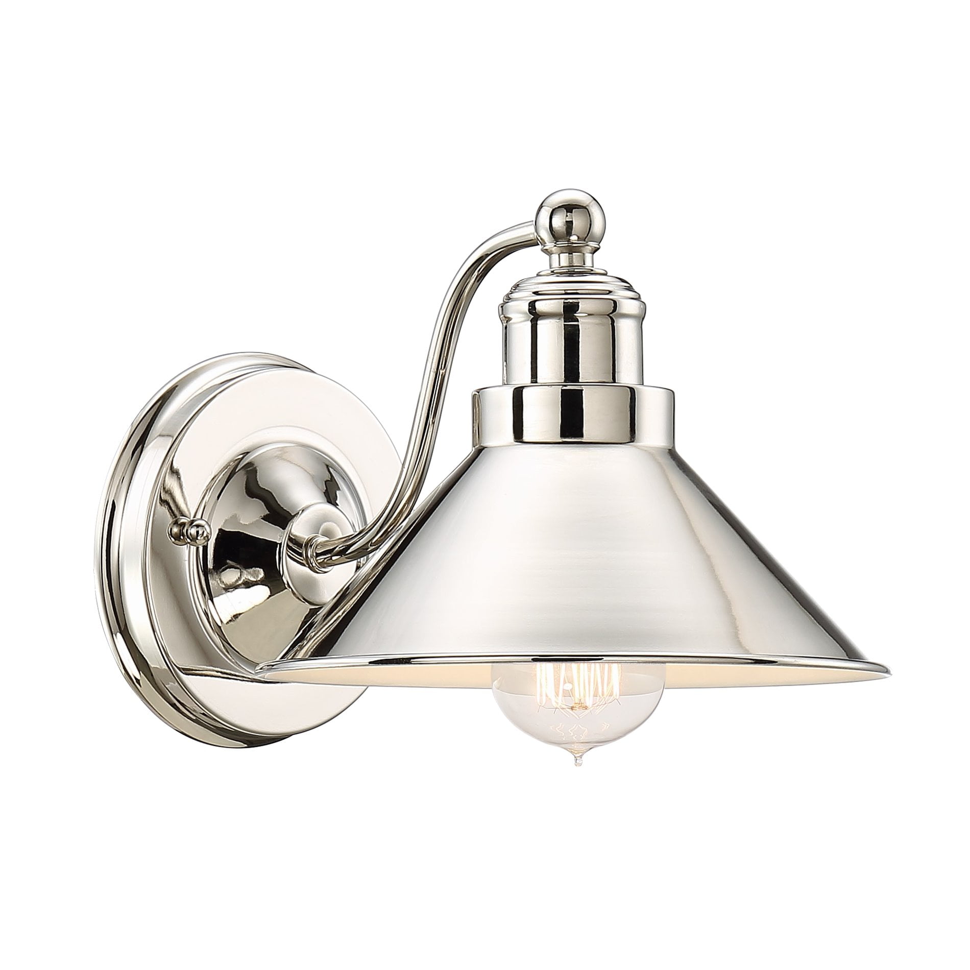 Polished Nickel Industrial Wall Sconce with Metal Shade