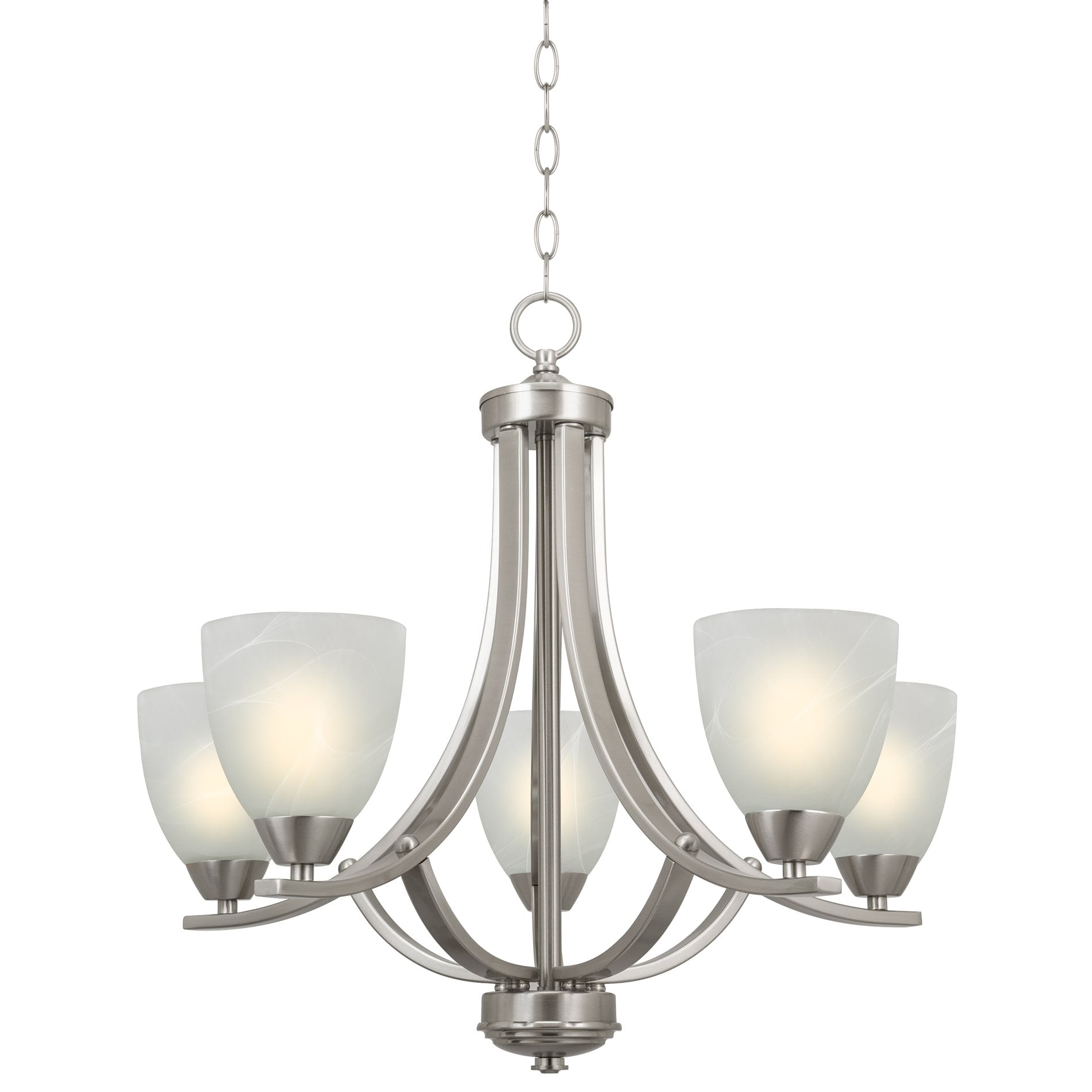 Elegant Brushed Nickel 5-Light Chandelier with Alabaster Glass Shades