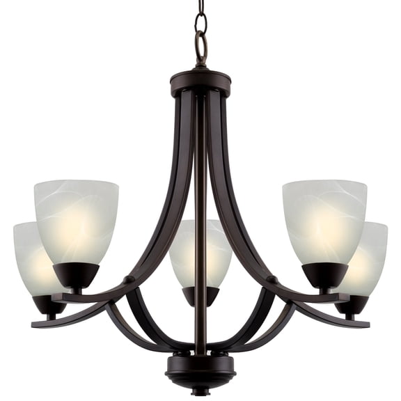 Kira Home Weston 24" Contemporary 5-Light Large Chandelier + Alabaster Glass Shades, Adjustable Chain, Oil Rubbed Bronze