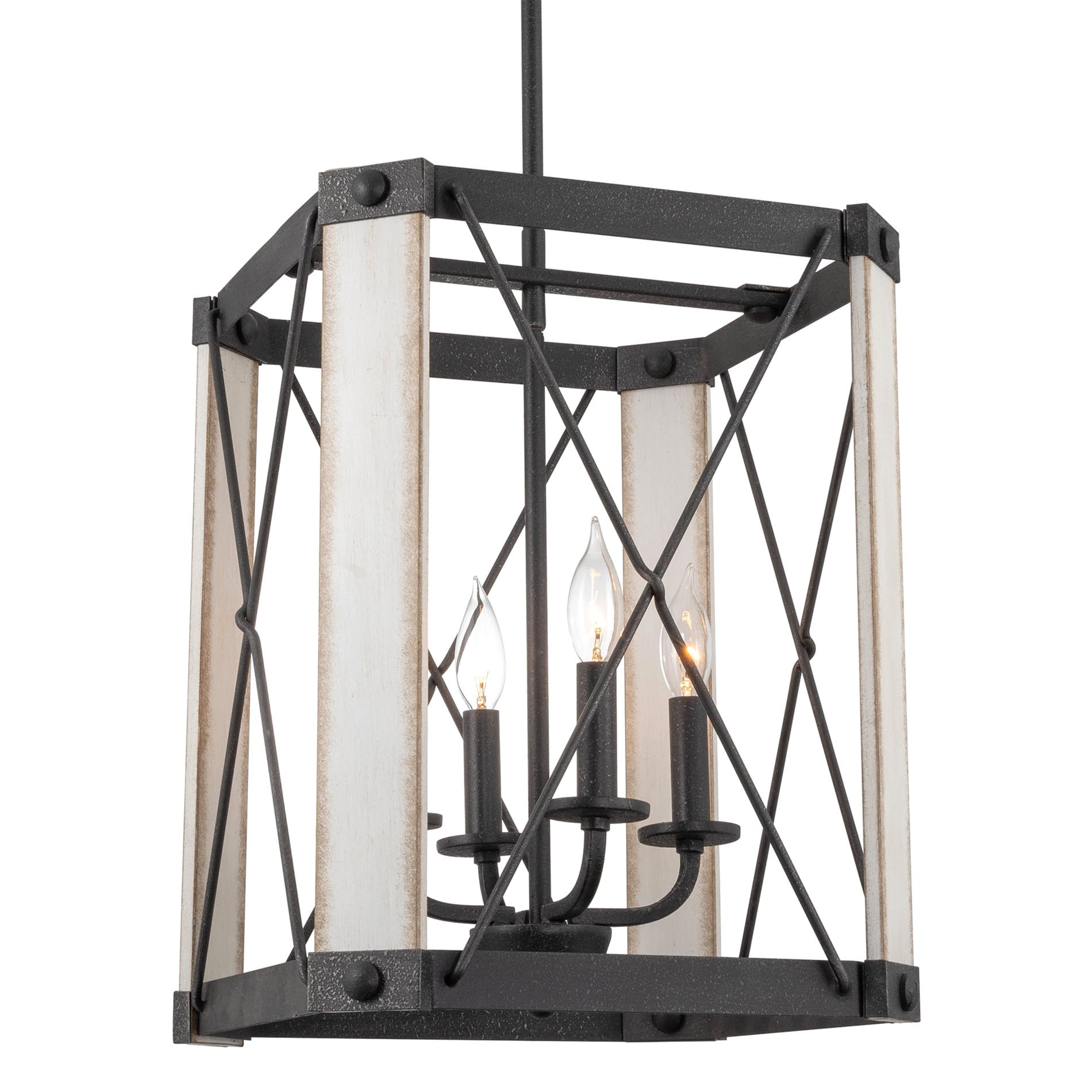 Kira Home Wrightwood 19" Farmhouse Pendant Light, Metal Wire Cage Hanging Lantern, White Ash Wood, Textured Black