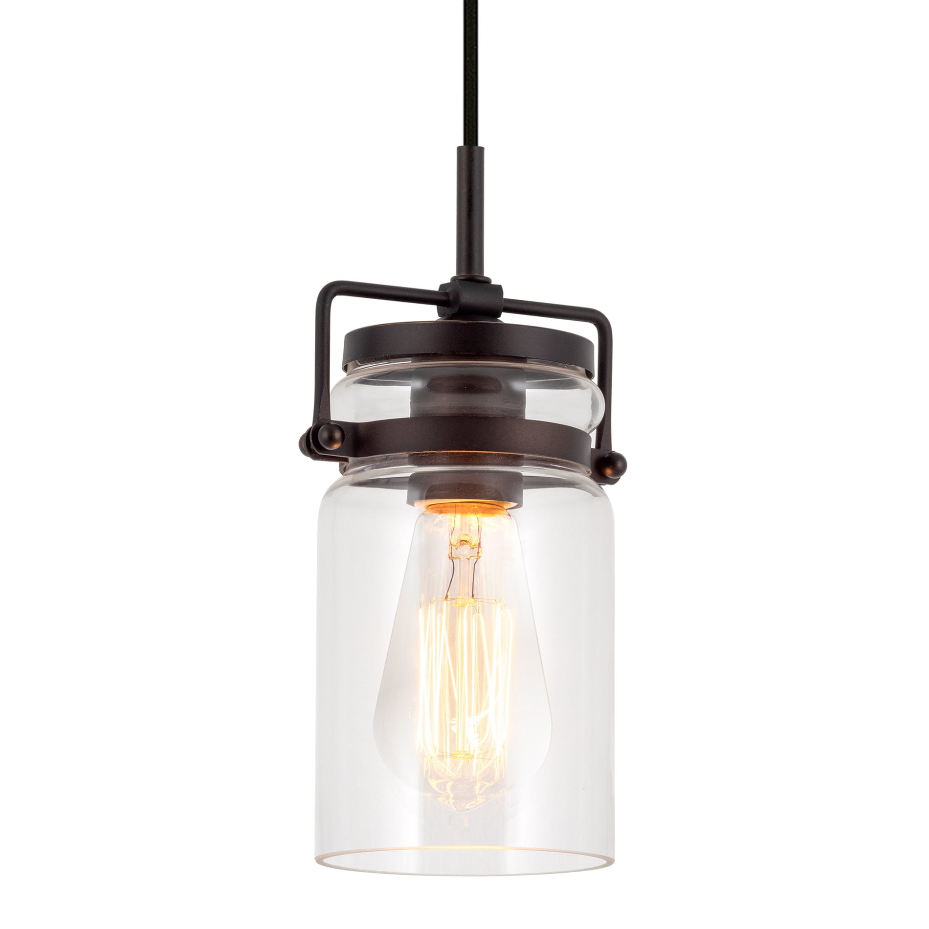 Wyer 8" Bronze Industrial Pendant Light with Clear Glass Shade