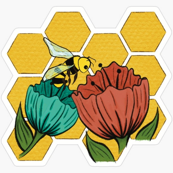 Kira Honey Bee Floral Honeycomb Sticker Decorative Laptop, Phone Stickers, Waterproof Decals Water Bottles, Hot Trending Vinyl Stickers