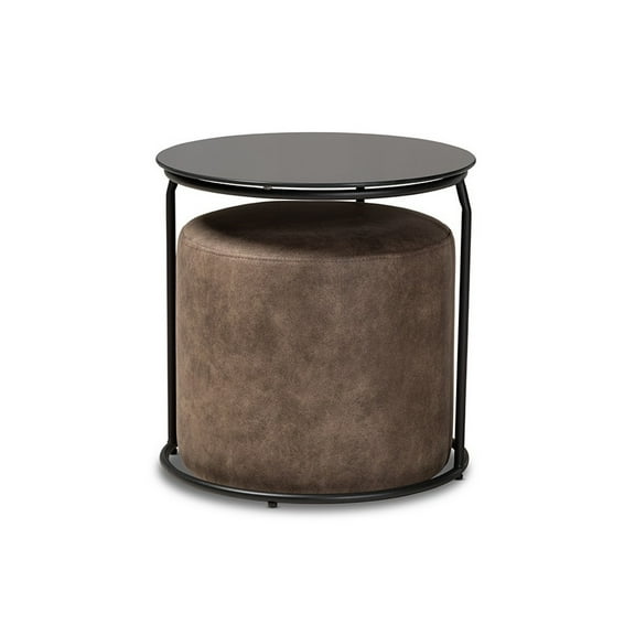 Kira Modern and Contemporary Black with Grey and Brown 2-Piece Nesting Table and Ottoman Set