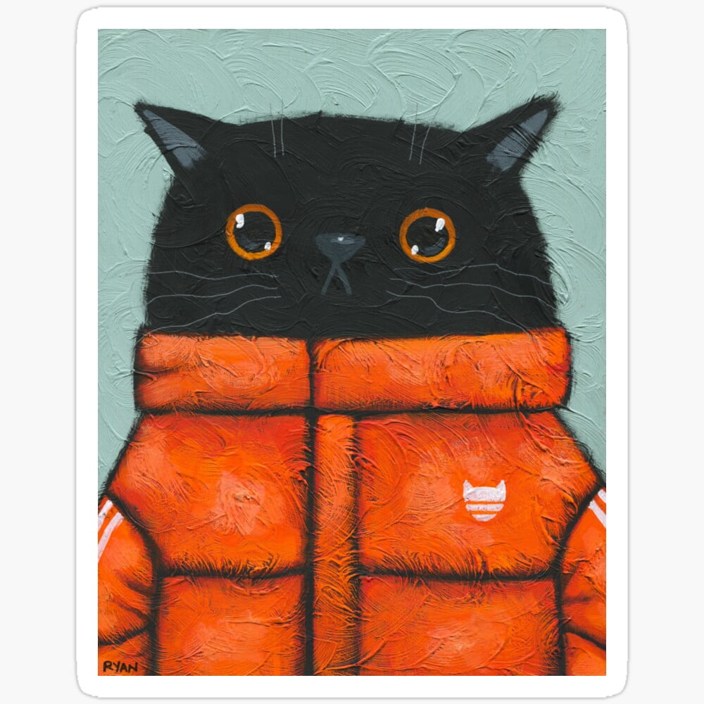Kira Sticker - Black Cat Orange Puffer - Phone Stickers, Waterproof ...