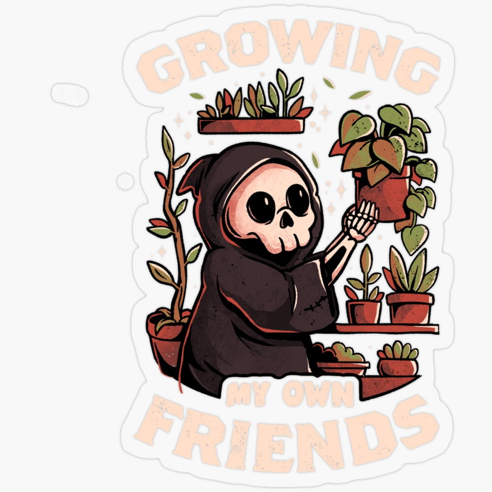 Sticker Kid Growing Kira Sticker With Growing My Own Friends - Cute Reaper Plants Halloween ...