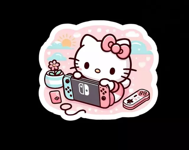 Kira Sticker With Kitty Cat, Cute Fun Pink Gaming Gamer Hello Adorable ...