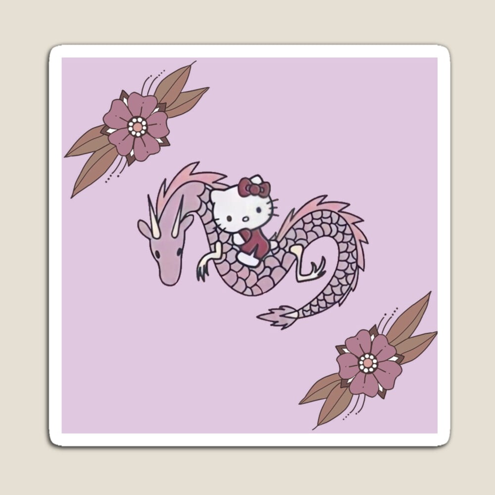 Kira Sticker With Pink Cat Kitty Neo Traditional Dragon Print ...