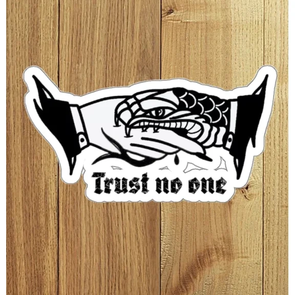 Kira Sticker With Popular Quote Trust No One Hand Snake Bite Black Bold Logo Tat Design Decorative Laptop, Phone Stickers, Waterproof Decals Water Bottles, Hot Trending Vinyl Stickers