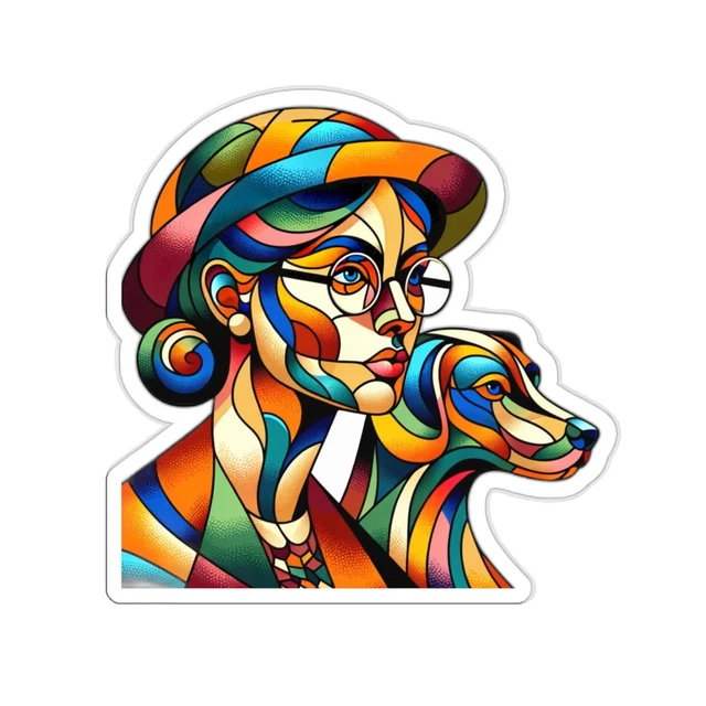 Kira Sticker With Sticker Abstract Cubist Portrait Retro Style Woman ...