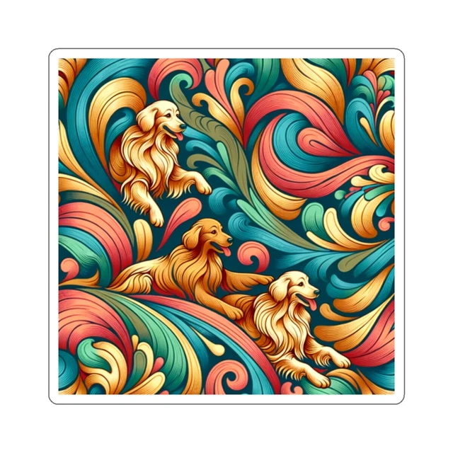 Kira Sticker With Sticker Ikat Pattern Golden Retriever Art Print ...
