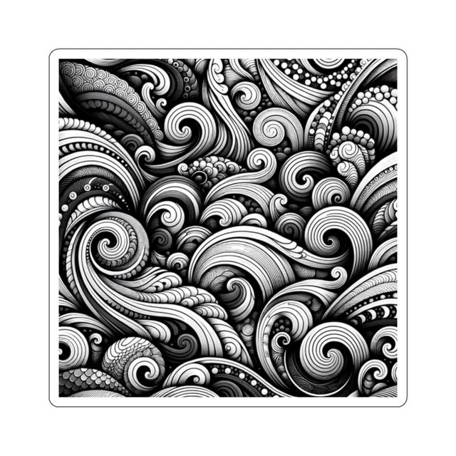 Kira Sticker With Sticker Monochrome Wave Patterns Art Print- Design ...