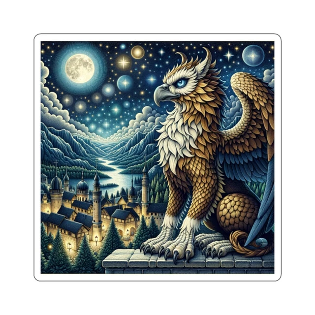 Kira Sticker With Sticker Mythical Griffin Medieval Night Sky- Design ...