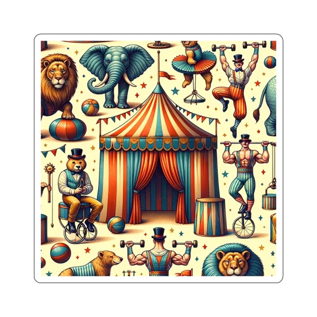 Kira Sticker With Sticker Retro Circus Animals Vintage Style Acrobats ...