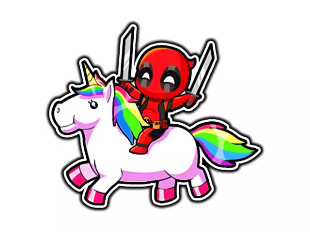 Chibi Sticker Riding Kira Sticker With Chibi Deadpool Riding Unicorn Decorative Laptop ...