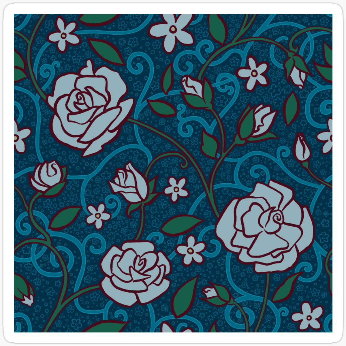 Kira Vine Rose Seamless Pattern Sticker Waterproof Sticker for Water ...