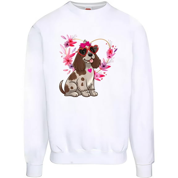 KiraKira Cavalier King Charles Spaniel Heart and Flowers T-Shirt, Valentine Dog Graphic Sweatshirt, Romantic Hoodie for Pet Lovers