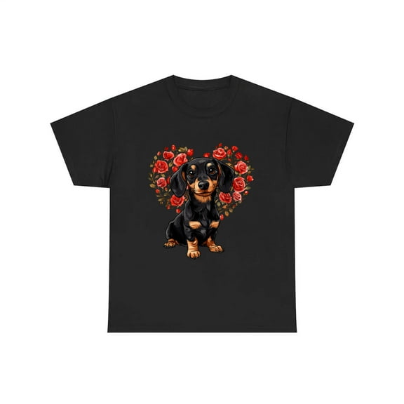 KiraKira Dachshund Love Valentine's T-Shirt, Heart and Roses Design, Cute Dog Lover Gift Tee, Unisex T-Shirt, Sweatshirt, Hoodie S-5XL