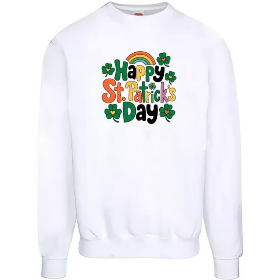 KiraKira Happy St. Patrick's Day Shirt, Rainbow and Shamrock Graphic Sweatshirt, Festive Irish Hoodie