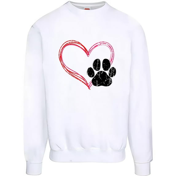 KiraKira Heart Paw Print Dog Lover T-Shirt, Minimalist Red Heart Sweatshirt, Unisex S-5XL Hoodie, Pet Owner Valentine's Day Gift