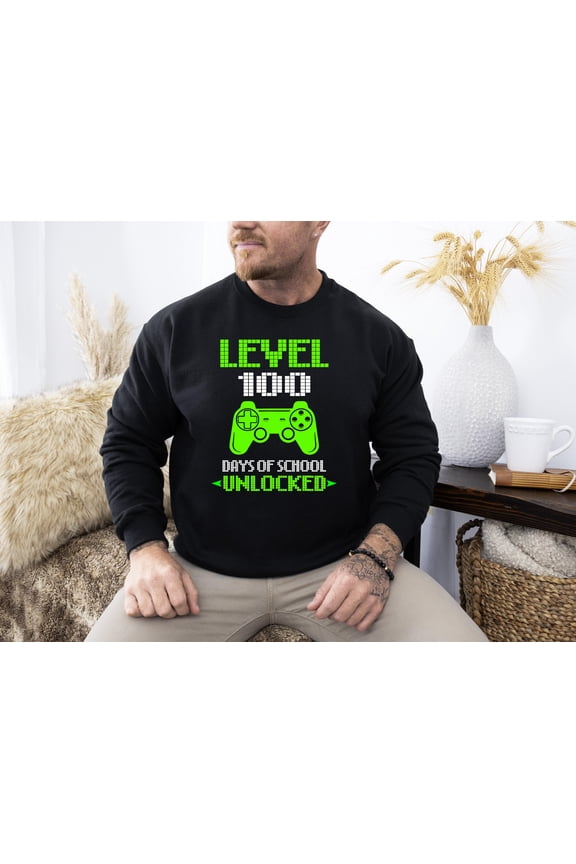 Level 100 Days of School Unlocked Gamer T-Shirt, Fun Teacher Hoodie, School Achievement Sweatshirt, Unisex S-5XL