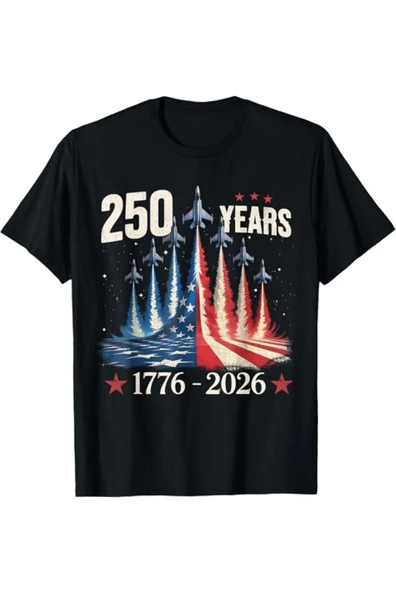 250 Years 1776-2026 Fighter Jets USA Flag 250th Birthday T-Shirt