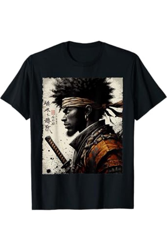 Afro American Samurai Vintage African Bushido Warrior Katana T-Shirt