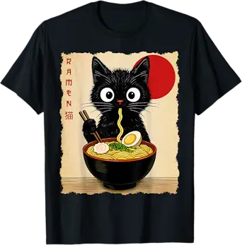 Kiraa Anime Cat Ramen Japanese Funny Cat Graphic Tees Anime Gifts T ...